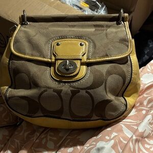 Coach Tan and Yellow Signature Shoulder Bag